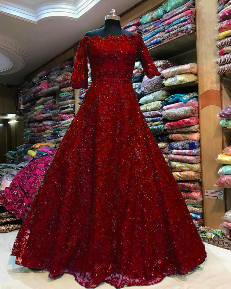 marron party wear gown