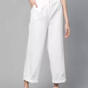 Relaxed Women White Pure Cotton Trousers